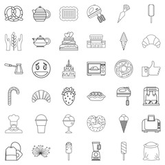 Burnt sugar icons set, outline style