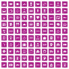 100 paying money icons set grunge pink