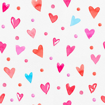 Seamless watercolor pattern with colorful hearts