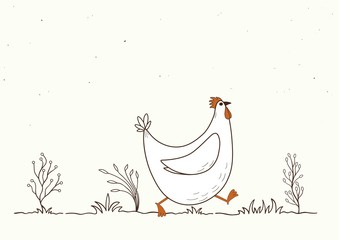 Card with isolated cartoon chicken