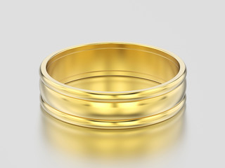 3D illustration yellow gold matching couples wedding ring bands