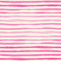 Watercolor seamless pattern with pink horizontal stripes on a watercolor paper texture.