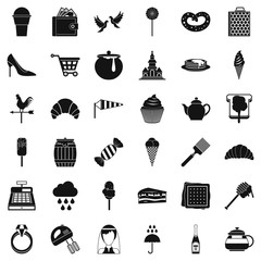 Production of confectionery icons set, simple style