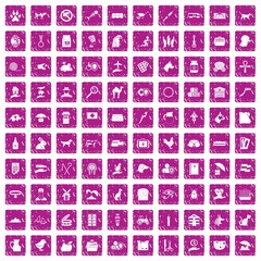 100 pets icons set grunge pink