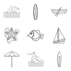 Water lifestyle icons set, outline style