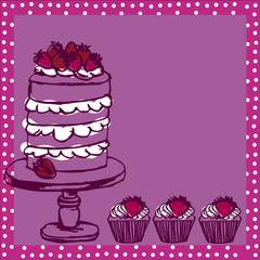 drawing of cake and cupcakes background