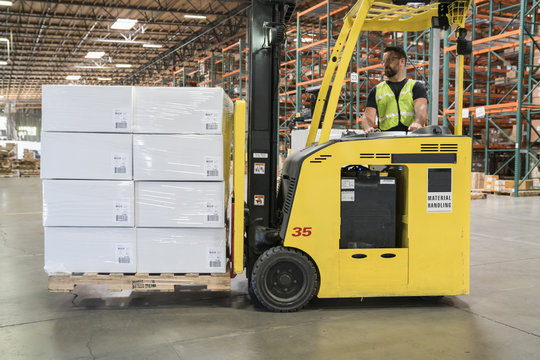 Forklift in a warehouse