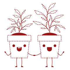 house plants couple kawaii character vector illustration design
