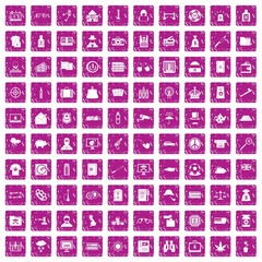 100 police icons set grunge pink