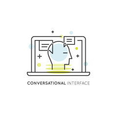 Vector Icon Style Illuetration Icon of Conversational Intelligence Interface, Personal Bot or Helper, Isolated Web Element