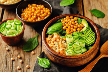 Roasted Chickpeas Spinach Quinoa Avocado Cucumber Buddha bowl
