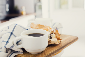Morning coffee on the kitchen background