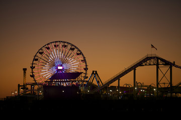 Silhouette of Santa Monica Pier at sunset