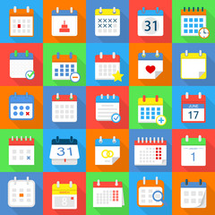Calendar schedule planning icons set, flat style