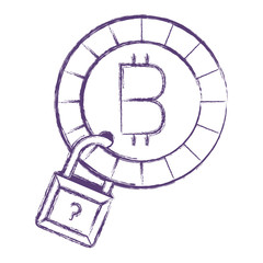 bitcoin money with padlock vector illustration design