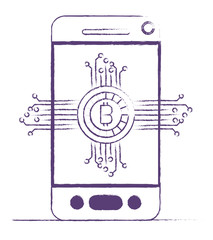 smartphone with bitcoin money vector illustration design