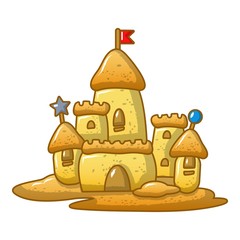Big sand castle icon, cartoon style