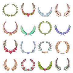 Laurel wreath icons set, cartoon style