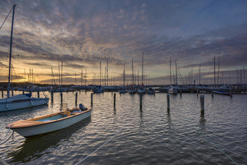 Obraz na płótnie Canvas Sunset as seen with a boat in Saltholmen,Gothenburg,Sweden 2018
