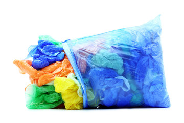 Garbage plastic bags on white - 195239952