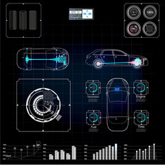 Futuristic user interface. HUD UI. Abstract virtual graphic touch user interface. Cars infographic. Vector science abstract.  Vector illustration.