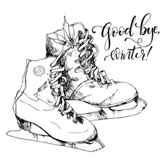 Sketch of ice skates and hand drawn text
