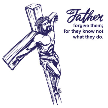 Jesus Christ, the Son of God, crucified on a wooden cross, symbol of Christianity hand drawn vector illustration sketch