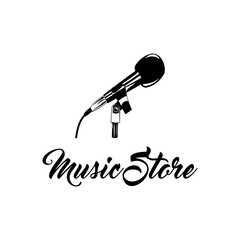 Vector illustration of vintage Microphone. Music Store logo badge label.