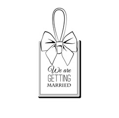 Wedding label with bow. Wedding badge. Wedding invitation. Vector illustration.