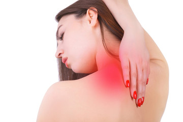 Young woman suffering from neck pain. Medical concept