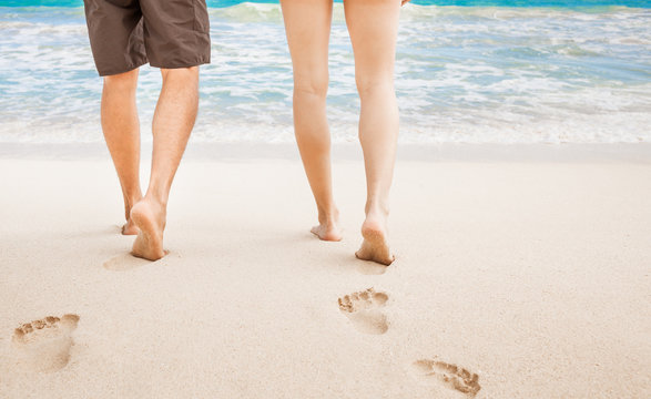 Romantic walk on the beach. 