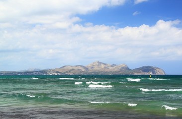 Fototapeta na wymiar Spain. Amazing stone landscape and blue water of mediterranean sea. Beautiful background.