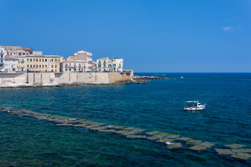 Coast of Ortigia island  in the Mediterranean Sea, Syracuse