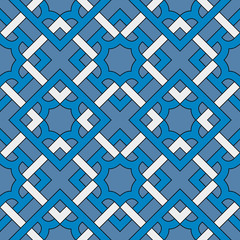 Geometric seamless pattern of blue and white shades