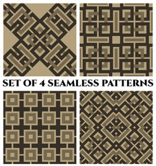 Geometrical seamless patterns with celtic ornament of black and gray shades