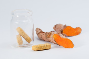Turmeric in phitotherapy, nutrition, and in natural medicine in powder, tablet and pills