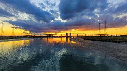 Drone photo of the Sheppey crossing at sunset 