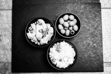 Chinese rice bowl on wood or wooden background