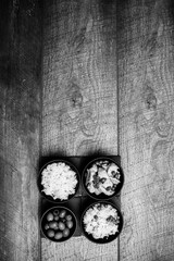 Chinese rice bowl on wood or wooden background