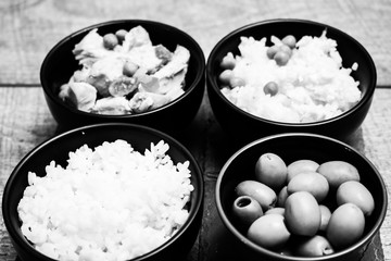 Chinese rice bowl on wood or wooden background