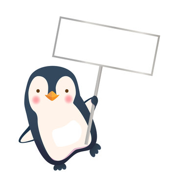 penguin holding sign