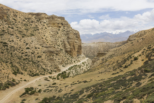 Motorable road heading towards Upper Mustang, Nepal.