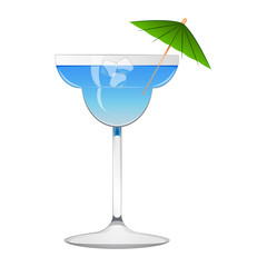 Blue cocktail with an umbrella