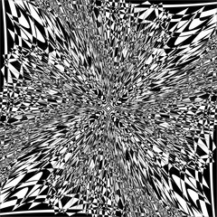 Optical illusion art abstract background. Black and white monochrome geometrical hypnotic square pattern.