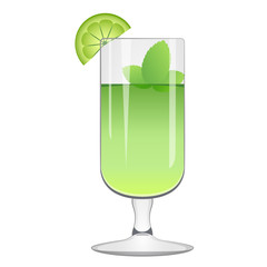 Green cocktail with a lemon slice