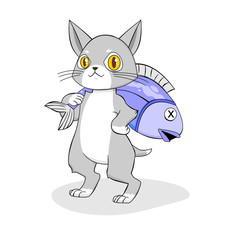 cat and fish cartoon illustration