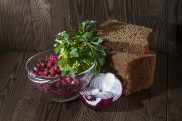 Beetroot salad Vinaigrette with onion,