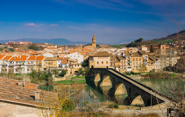 Views to the town of Puente la Reina, Spain