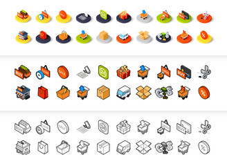 Set of icons in different style - isometric flat and otline, colored and black versions - 195258998