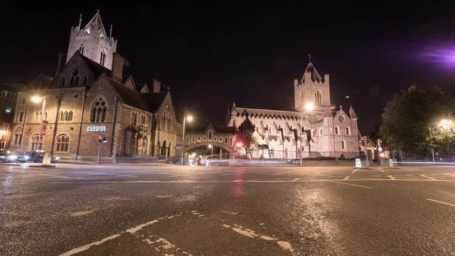 Night timelapse of Christ Church Square in Dublin